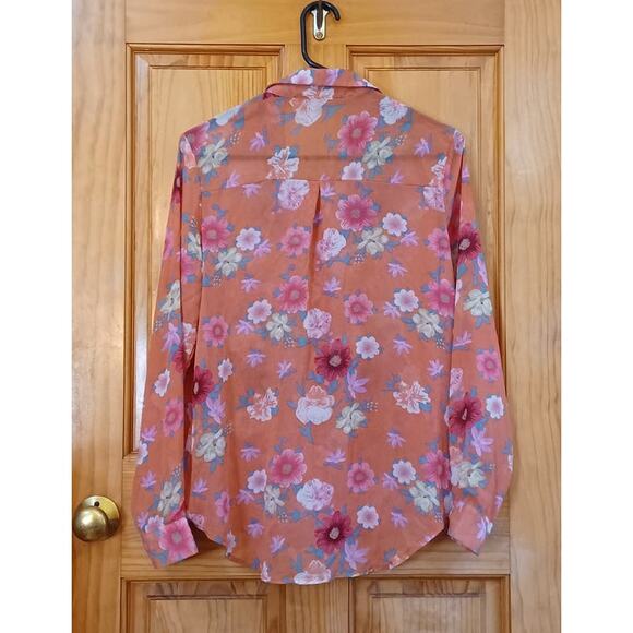 Zuiki Shirt Women's Small Sheer Floral Chiffon Colorful Phoebe Buffay 1990s Boho - Picture 4 of 8